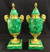 Malachite and Bronze Dore Cassolette Urns