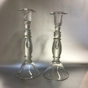 Mid Century Glass Tear Drop Motif Candlesticks