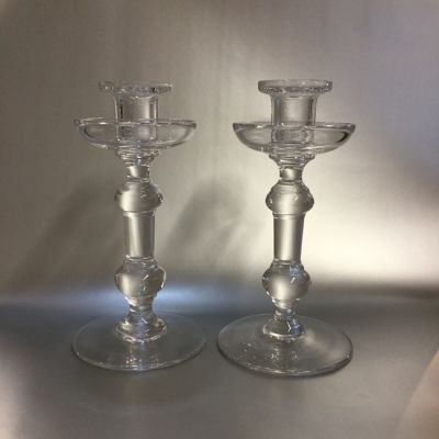 Mid Century Val Saint Lambert Crystal Candlesticks