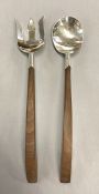 Mid-Century Modern Sterling Silver and Teak Salad Servers