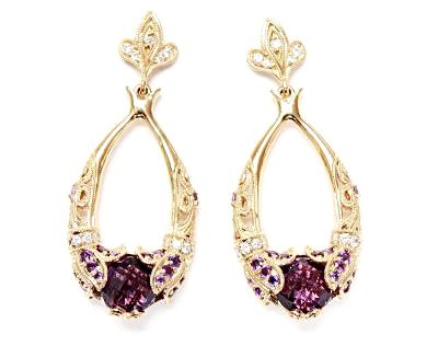 Modern Amethyst and Diamond Drop Earrings