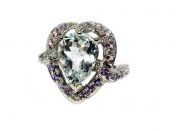 Modern Aquamarine Amethyst and Diamond Ring