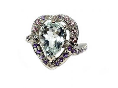 Modern Aquamarine Amethyst and Diamond Ring