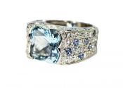 Modern Aquamarine Diamond Sapphire Ring