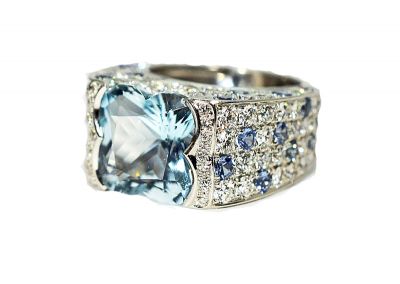 Modern Aquamarine Diamond Sapphire Ring