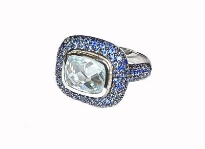 Modern Aquamarine and Sapphire Ring