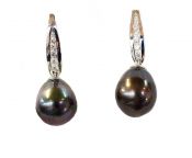 Modern Black Tahitian Baroque Pearl and Diamond Earrings
