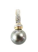 Modern 11.44mm Black Tahitian Pearl and Diamond 14kt Pendant