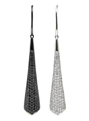 Modern Black and White Diamond Drop Earrings