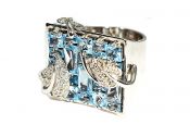 Modern Blue Topaz and Diamond Mosaic Ring