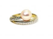 Modern Cultured Pearl and Diamond Ring