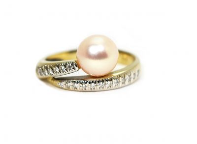 Modern Cultured Pearl and Diamond Ring