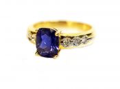Modern Iolite and Diamond Ring