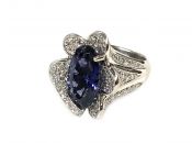 Modern Iolite and Diamond Ring