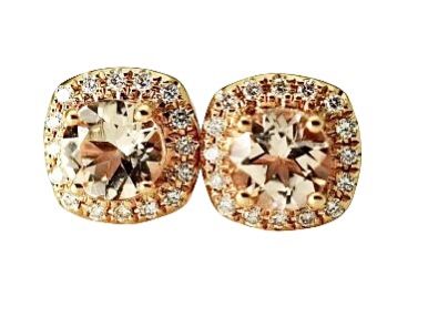 Modern Morganite and Diamond Stud Earrings