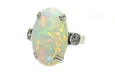 Modern Opal and Diamond Ring