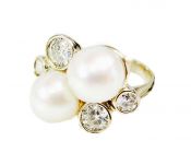 Modern Pearl and Diamond Ring