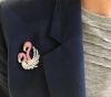 Modern Pink Sapphire Diamond Emerald Onyx Flamingo Pendant/Brooch