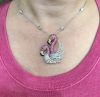 Modern Pink Sapphire Diamond Emerald Onyx Flamingo Pendant/Brooch