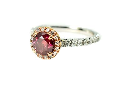 Modern Reddish Purple Diamond and Diamond Ring