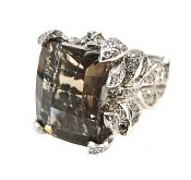 Modern Smoky Quartz and Diamond Ring
