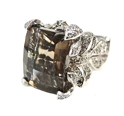 Modern Smoky Quartz and Diamond Ring