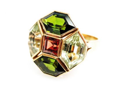 Modern Tourmaline and Garnet Ring