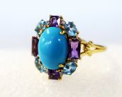 Modern Turquoise Amethyst Blue Topaz Diamond Ring