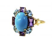 Modern Turquoise Amethyst Blue Topaz Diamond Ring