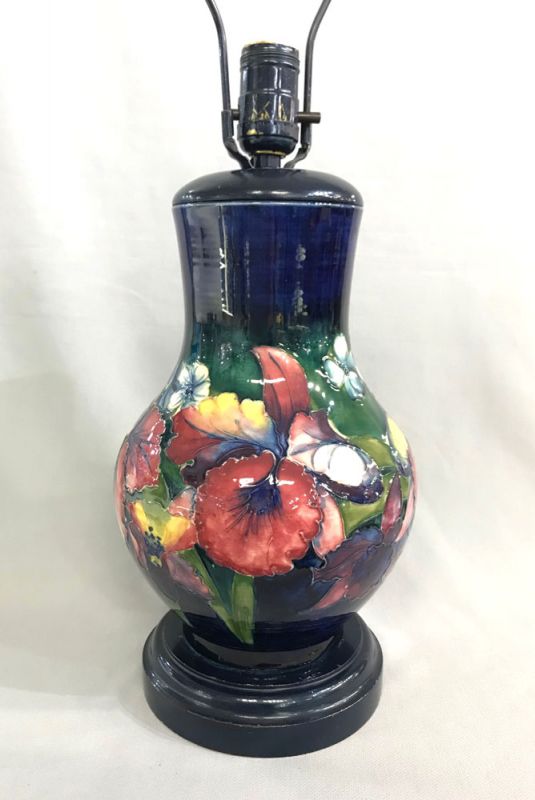 Moorcroft Lamp In The Orchid Pattern, Circa 1950