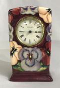 Moorcroft Pottery Mantle Clock In The Pansy Pattern