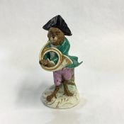 Nineteenth-Century Meissen Style German Porcelain Monkey Band Figure Playing a Hunting Horn