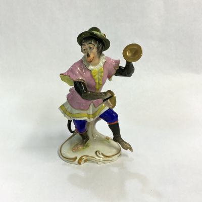 Nineteenth-Century Meissen Style German Porcelain Monkey Playing the Cymbals