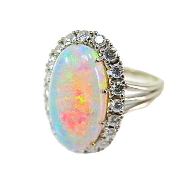 Vintage Opal and Diamond Cluster Ring