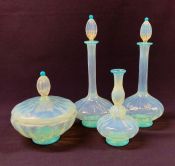 Opalescent Glass Four Piece Vanity Set, Italian, Early 20th Century