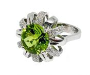 Modern 4.80ct Peridot and Diamond 14kt Ring