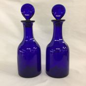 Pair of Antique English Bristol Blue Decanters