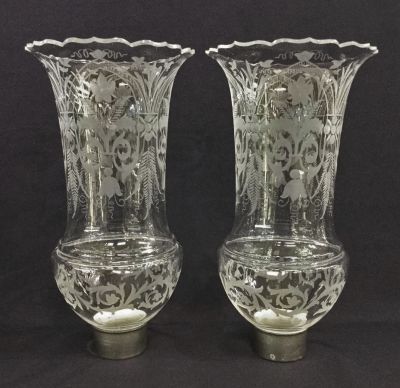 Pair of Antique Glass Hurricanes
