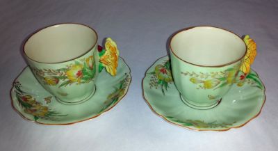 Victorian Butterfly Handle Cups and Saucers