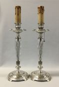 Pairpoint Silver Plate and Crystal Candlestick Lamps, circa 1920s