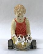 Paragon Figurine Pals,  a Young Boy and a Basketful of Puppies