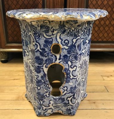 Rare English Blue & White Transferware Garden Stool
