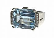 Retro Aquamarine and Diamond Ring