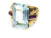 Retro Aquamarine and Synthetic Ruby Ring