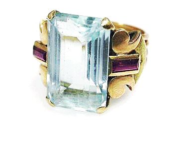 Retro Aquamarine and Synthetic Ruby Ring