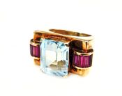 Retro Aquamarine and Synthetic Ruby Ring