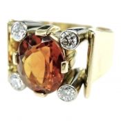 Retro 4.46ct Citrine and Diamond 18kt Ring