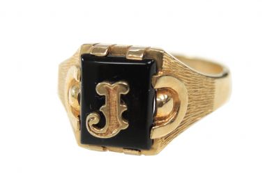 Retro Onyx Initial J Ring