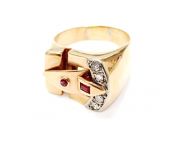 Retro Ruby Diamond Buckle Ring