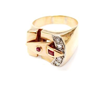 Retro Ruby Diamond Buckle Ring